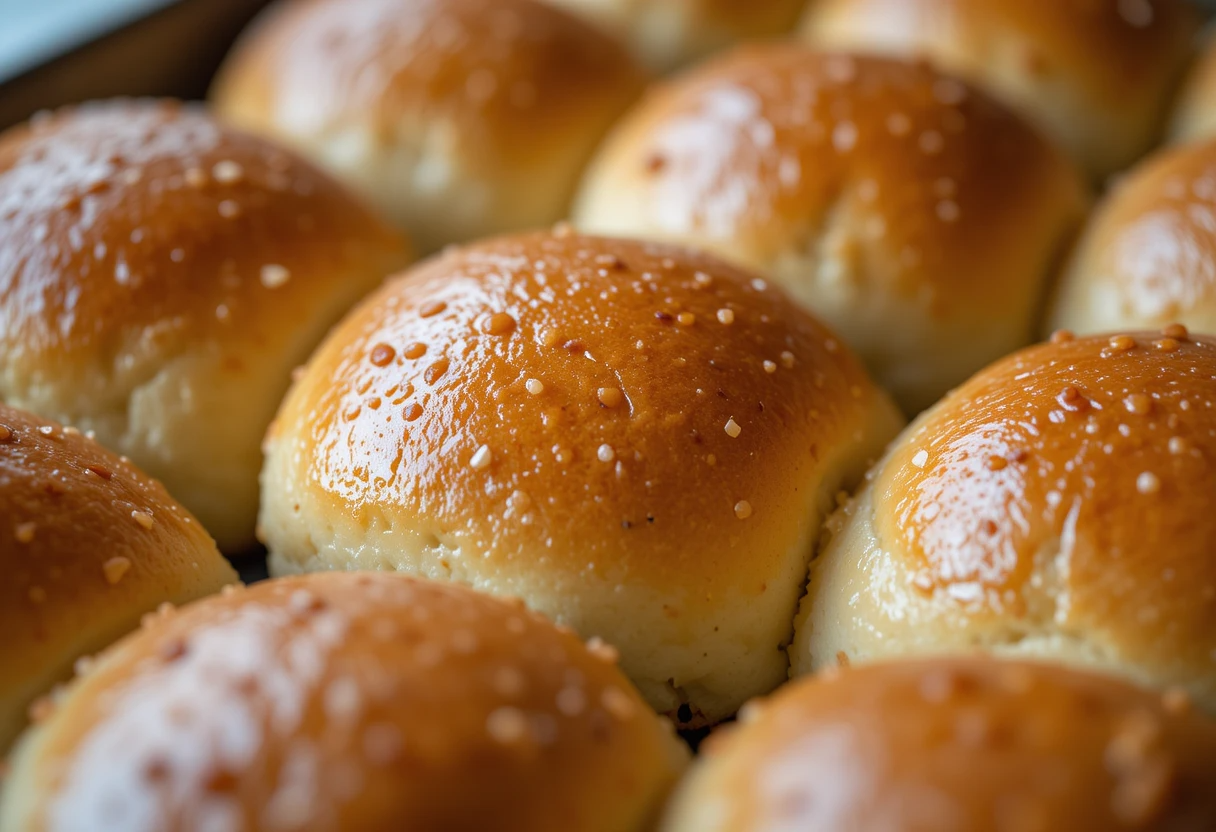 Freshly baked golden corral dinner roll recipe on a wooden table.